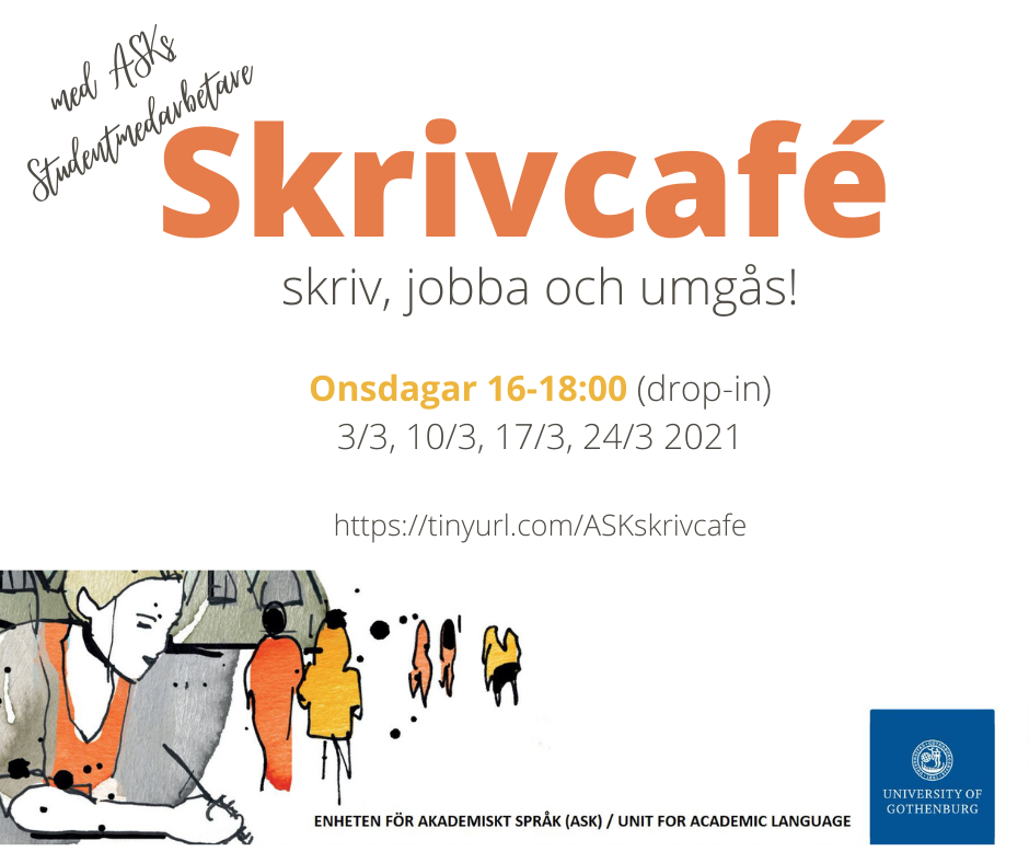 Tider för när skrivcafét är onsdagar 16.00-18.00 (drop-in)