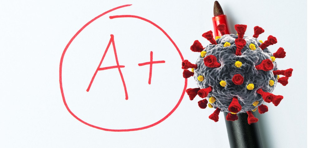 A med ett plus och en symbol för virus