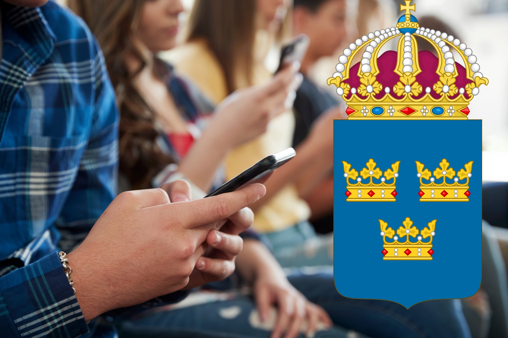 Elever bredvid Sveriges coat of arms