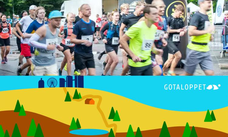 löpare som springer tillsammans med en illustration av banan som går mellan jonsered och göteborg.